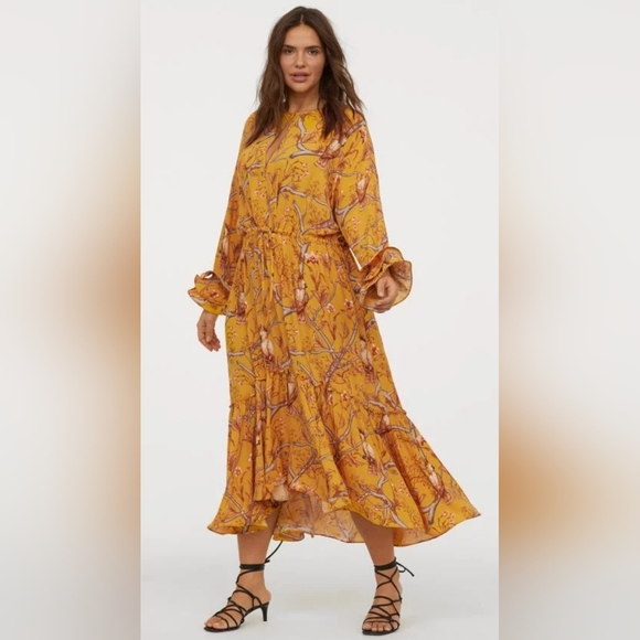 Johanna Ortiz Dresses & Skirts - Johanna Ortiz x H&M Yellow Floral Tiered Ruffle Maxi Dress Size M Boho Botanical